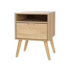Artiss Bedside Table MDF & Ash Wood Pine 43x41x58cm - Nightstand with Drawer, Open Shelf, Anti-Slip Pads