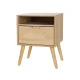 Artiss Bedside Table MDF & Ash Wood Pine 43x41x58cm - Nightstand with Drawer, Open Shelf, Anti-Slip Pads