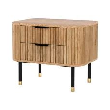 Artiss Bedside Table with 2 Drawers, Paulownia Wood, Pine Finish, 56x42x45.5cm, Metal Legs, Easy Assembly, 1