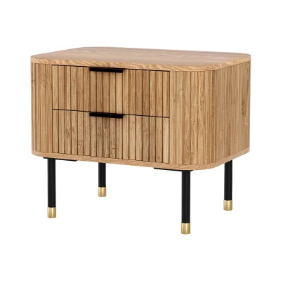 Artiss Bedside Table with 2 Drawers, Paulownia Wood, Pine Finish, 56x42x45.5cm, Metal Legs, Easy Assembly, 1
