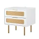 Artiss Rattan Bedside Table 2 Drawers White and Pine, 48x40x50cm, Metal Legs, Particle Board, Modern Nightstand