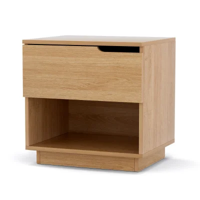 Artiss Pine Bedside Table: E1 Particle Board, 1 Drawer & Shelf, Air Gap Handle, 48x40x48.5cm, Easy-Clean & Anti