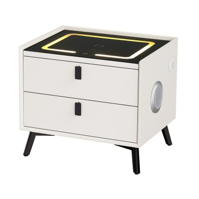 Artiss AIKA Smart Bedside Table 2 Drawers, Wireless Charging, Bluetooth Speaker, LED, Metal Legs, White 50x40x45cm Artiss AIKA Smart Bedside Table 2 Drawers, Wireless Charging, Bluetooth Speaker, LED, Metal Legs, White 50x40x45cm
