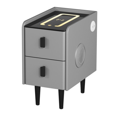 Artiss AIDA Smart Bedside Table 2 Drawers Grey PU Leather, LED Lights, Wireless Charging, Bluetooth Speaker, 45cm Artiss AIDA Smart Bedside Table 2 Drawers Grey PU Leather, LED Lights, Wireless Charging, Bluetooth Speaker, 45cm