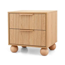Artiss Rattan Bedside Table with 2 Drawers, Pine Finish, MDF & E1 Particle Board, 50x40x50cm, Easy-Clean & Assemble