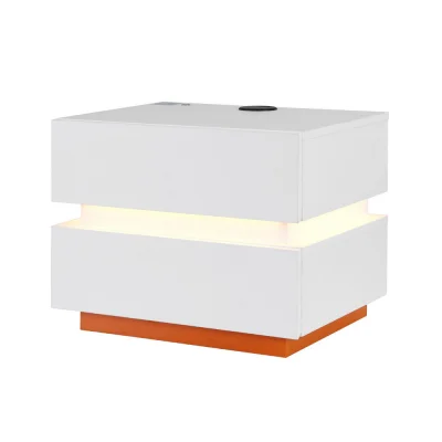 Artiss Smart Bedside Table Ada 50x40cm LED Light Wireless Charging 2 Drawers High Gloss White Bedroom Furniture