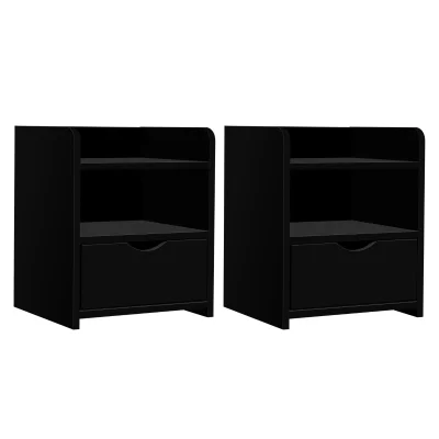Artiss 2X FARA Bedside Table Black, 1 Drawer with Shelf, 15mm LDF Board, Safe Corners, 37x34x45cm,