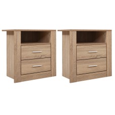 Artiss 2X Bedside Table with 2 Drawers and Shelf, Oak Finish, 15mm Particle Board, 52x40x54cm, TARA Series Artiss 2X Bedside Table with 2 Drawers and Shelf, Oak Finish, 15mm Particle Board, 52x40x54cm, TARA Series
