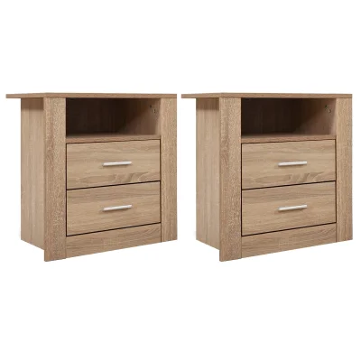 Artiss 2X Bedside Table with 2 Drawers and Shelf, Oak Finish, 15mm Particle Board, 52x40x54cm, TARA Series