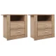 Artiss 2X Bedside Table with 2 Drawers and Shelf, Oak Finish, 15mm Particle Board, 52x40x54cm, TARA Series