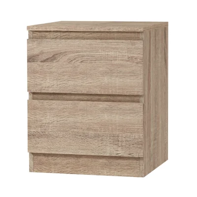 Artiss Bedside Table, Particle Board, 40x39.5x50cm, Oak, 2 Drawers, Modern Handle-less Design, Easy Assembly