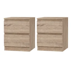 Artiss Pepe 2x Bedside Table 2 Drawers, 15mm Particle Board, Handle-less, Oak Finish, 40x39.5x50cm, Modern