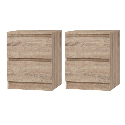 Artiss Pepe 2x Bedside Table 2 Drawers, 15mm Particle Board, Handle-less, Oak Finish, 40x39.5x50cm, Modern