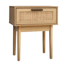 Artiss Bedside Table, Rattan Drawer, Particle Board, Wood Finish, 40x30x50cm, Modern Nightstand with Storage