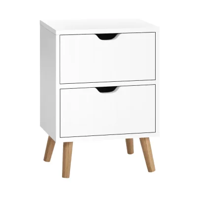 Artiss Bedside Table, Particle Board, White, 40x30x50cm, Scandinavian Style, 2 Drawers, Easy Assembly, Anti-Rust Slides