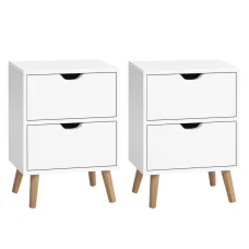 Artiss Boden 2X Bedside Tables, 2 Drawers, Scandinavian Style, 15mm Particle Board, 40x30x50cm, White Finish