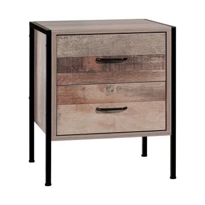 Artiss Barnsly Bedside Table 2 Drawers E1 Board Metal Frame Black Dark Oak 42.5x39x51cm - Modern Nightstand Storage