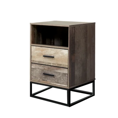 Artiss Bedside Table, Particle Board, 40x38x62cm, Wood Finish, 2 Drawers, Open Shelf, Industrial Style, Easy Assembly