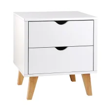Artiss Anders White Bedside Table - 2 Drawers, Solid Rubber Wood Legs, Particle & MDF Board, 48x39x51cm