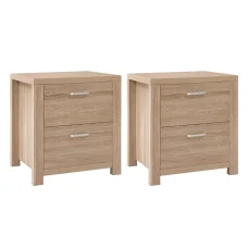 Artiss Maxi 2x Bedside Tables with 2 Drawers, Thick Pine Look, 48x39x53cm, Modern Storage Nightstands, Beige