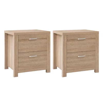 Artiss Maxi 2x Bedside Tables with 2 Drawers, Thick Pine Look, 48x39x53cm, Modern Storage Nightstands, Beige