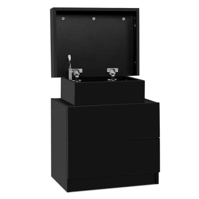 Artiss Bedside Table with 2 Drawers, Lift-up Storage, Modern Black Design, 15mm Melamine Particle Board, 45x35x52cm