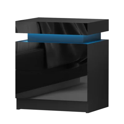 Artiss COLEY Black LED Bedside Table, 2 Drawers, Lift-up Storage, 16-Colour Lighting, 15mm Melamine, 45x35x52