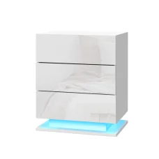 Artiss MORI White LED Bedside Table with 3 Drawers - Customisable Colours & Modern Design for Stylish Bedrooms