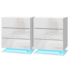 Artiss 2x LED Bedside Tables - 3 Drawers, 16 Colours, High-Gloss UV Finish, Modern White Design, 53x35x60cm, Artiss 2x LED Bedside Tables - 3 Drawers, 16 Colours, High-Gloss UV Finish, Modern White Design, 53x35x60cm,