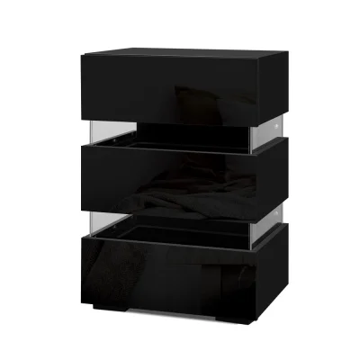 Artiss LUMI Black LED Bedside Table - Modern 3-Drawer Design with Customisable Lighting and Ample Storage