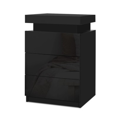 Artiss COLEY Black LED Bedside Table - 3 Drawers, Customisable Colours, Modern Design, Ample Storage, Easy Assembly Artiss COLEY Black LED Bedside Table - 3 Drawers, Customisable Colours, Modern Design, Ample Storage, Easy Assembly