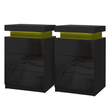 Artiss 2X Black LED Bedside Table with 3 Drawers, Lift-Up Storage, High-Gloss Finish, Customised 16-Colour Lighting Artiss 2X Black LED Bedside Table with 3 Drawers, Lift-Up Storage, High-Gloss Finish, Customised 16-Colour Lighting
