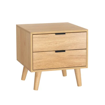 Artiss Bedside Table 2 Drawers, Pine Wood, 50x40x50cm, Scandinavian Design, Anti-Slip, Ample Storage, Easy Assembly