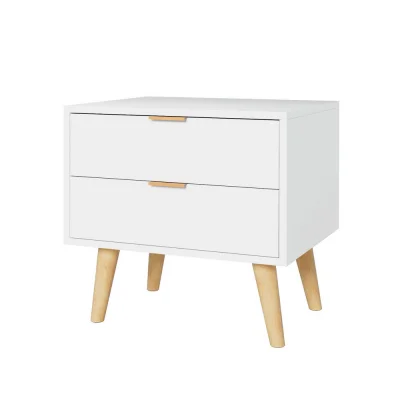 Artiss Bedside Table with 2 Drawers, White, Pine Legs, 50x40x50cm - Durable, Stylish, Easy Assembly, 1-Year Warranty
