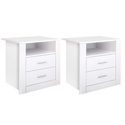 Artiss 2 x Bedside Table with 2 Drawers and Shelf, White, 15mm Particle Board, 51.5x39.5x54cm, Modern Artiss 2 x Bedside Table with 2 Drawers and Shelf, White, 15mm Particle Board, 51.5x39.5x54cm, Modern