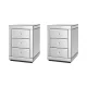 Artiss Presia Set of 2 Bedside Tables, 3 Drawers, Mirrored Glass, Silver, 40x40x58cm, Elegant Storage with Crystal Knobs