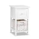 Artiss Claire Bedside Table Set of 2, 1 Drawer with Wicker Basket, Rustic White, Paulownia Wood, 25x30x45cm