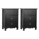 Artiss 2x Bedside Table 3 Drawers Vintage Black, Solid Paulownia Wood, 45x30x62.5cm, Fully Assembled, Retro