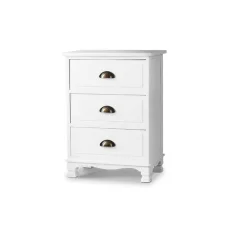 Artiss Vintage Bedside Table 3 Drawers - White, Paulownia Wood, 45x30x62.5cm, Metal Handles, No Assembly Needed