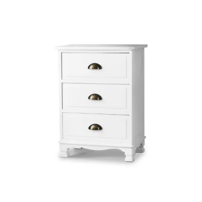Artiss Vintage Bedside Table 3 Drawers - White, Paulownia Wood, 45x30x62.5cm, Metal Handles, No Assembly Needed
