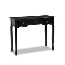 Artiss Console Table, Paulownia Wood & MDF, 91x40x80cm, Black - 3 Drawers, French Provincial Design, Vintage Charm