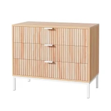 Artiss Chest of Drawers, Particle Board, Pine & White, 80x40x69cm, 3 Drawer Storage with Metal Legs & Handles