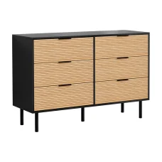 Artiss 6-Drawer Dresser Table Black & Pine, Fluted Doors, Metal Handles, 120x40x80cm, Scratch-Resistant Finish, Anti-Tip