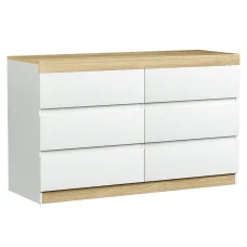 Artiss 6 Drawer Chest of Drawers, White and Oak, 110cm Tallboy Storage Cabinet, Particle Board, Bedroom Dresser