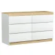 Artiss 6 Drawer Chest of Drawers, White and Oak, 110cm Tallboy Storage Cabinet, Particle Board, Bedroom Dresser