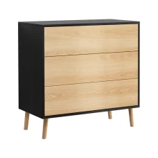 Artiss 3 Chest of Drawers Dresser Table Black & Pine, 80x40x80cm, Push-to-Open, Solid Wood Legs, High Capacity