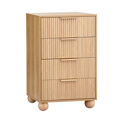 Artiss 4 Drawer Tallboy Dresser - Pine Finish, Fluted Front, 60x40x90cm, Scratch-Resistant, Easy Assembly, Anti-Tip Kit