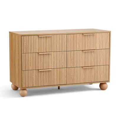 Artiss 6 Drawer Dresser Tallboy - Pine Finish, Fluted Style, 120x40x70cm, Scratch-Resistant, Anti-Tip, Easy Assembly