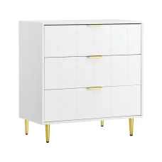 Artiss 3-Drawer Lowboy Cabinet, White, 80x45x85cm, Carved Design, Metal Handles, Smooth Runners, Easy Assembly