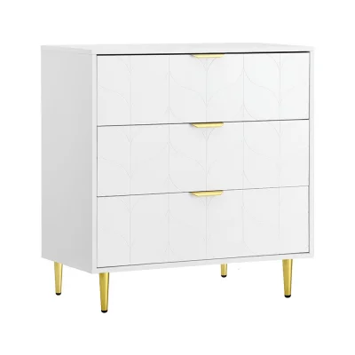 Artiss 3-Drawer Lowboy Cabinet, White, 80x45x85cm, Carved Design, Metal Handles, Smooth Runners, Easy Assembly